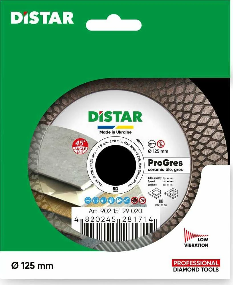 DISTAR PROGRES plytelių 45 laipsnių pjovimo ir šlifavimo diskas plytelėms 125 mm x 22.23 mm