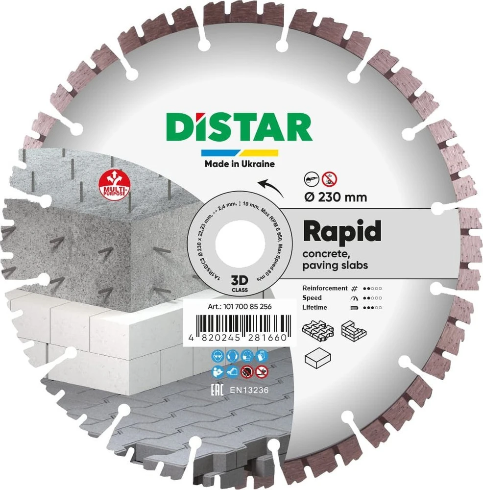 230 x 22.23 mm Distar RAPID universalus deimantinis pjovimo diskas betonui, plytoms