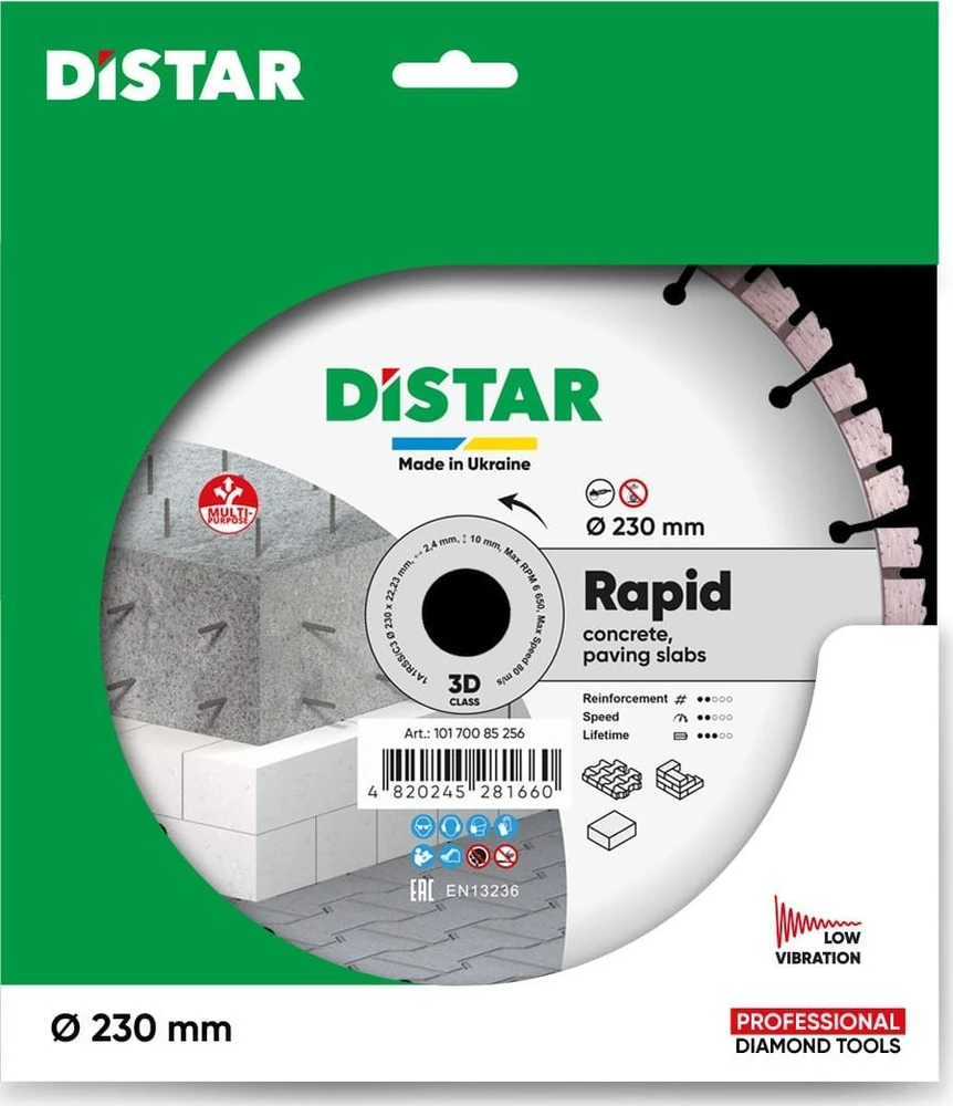 230 x 22.23 mm Distar RAPID universalus deimantinis pjovimo diskas betonui, plytoms