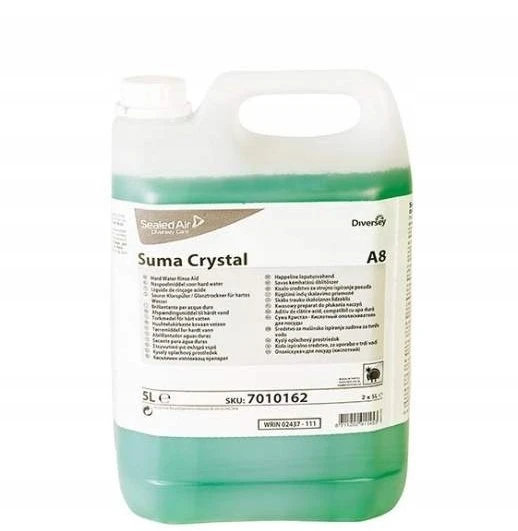 „Diversey Suma Crystal A8“ koncentruotas valiklis, skirtas skalavimui ir poliravimui profesionaliose indaplovėse – 5 l