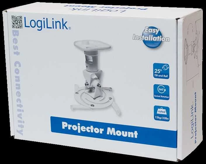 Logilink BP0003 Projektorius mount, lubinis laikiklis, universal, 220 mm, baltas | Logilink