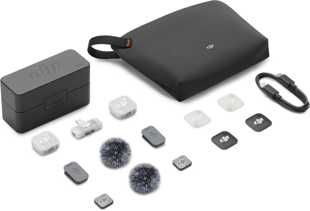 DJI Mic Mini 2 (2 siųstuvai + 1 mobilus imtuvas + įkrovimo dėklas)