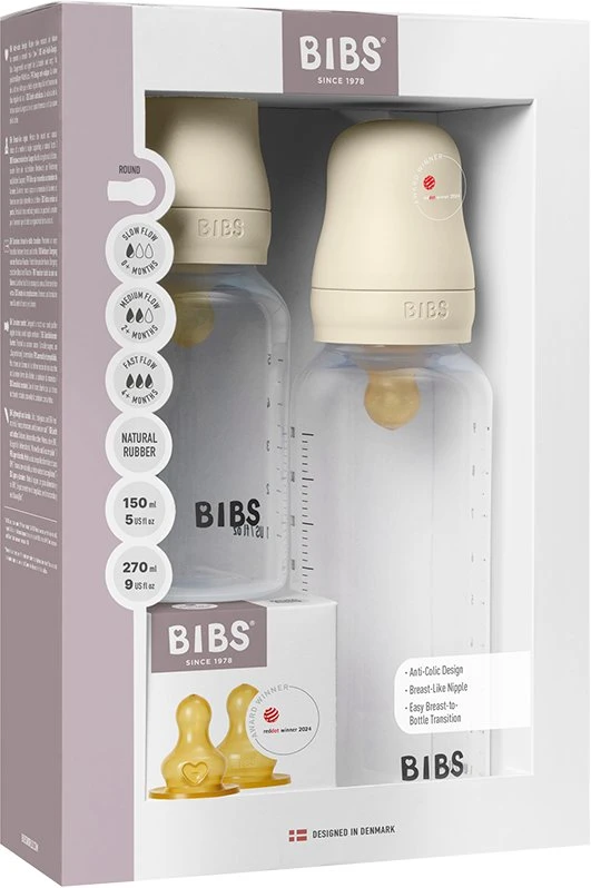 Buteliukai kūdikiams plastikiniai BIBS Anti-colic 2 vnt 150/270 ml Ivory guma