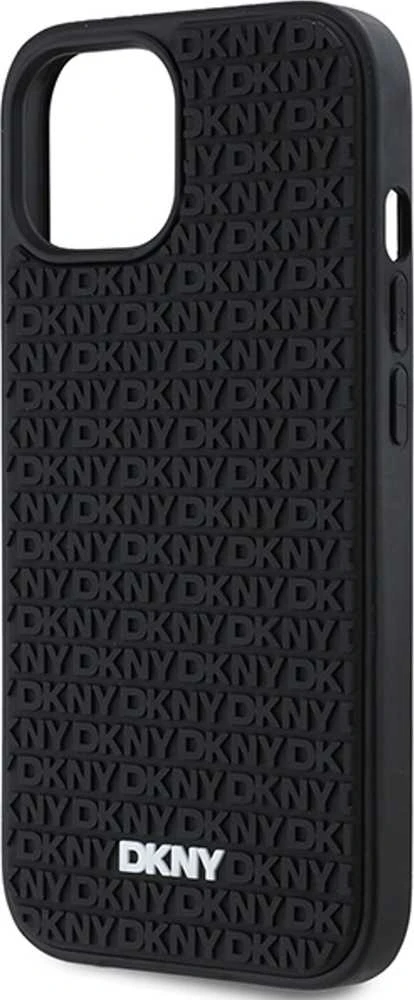 DKNY DKHCP15S3DRPWK Apple iPhone 15 14 13 6.1″ juodos spalvos kietas dėklas 3D Rubber Repeat Pattern