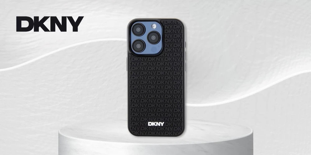 DKNY DKHCP15L3DRPWK iPhone 15 Pro 6.1″ juodos spalvos kietas dėklas 3D Rubber Repeat Pattern
