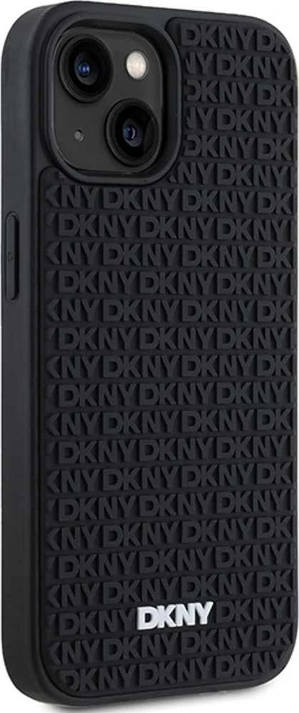 DKNY DKHCP15M3DRPWK Apple iPhone 15 Plus 14 Plus 6.7″ juodos spalvos kietas dėklas 3D Rubber Repeat Pattern