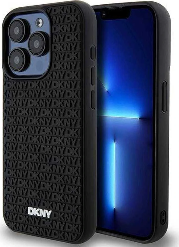 DKNY DKHCP15X3DRPWK Apple iPhone 15 Pro Max 6.7″ juodos spalvos kietas dėklas 3D Rubber Repeat Pattern