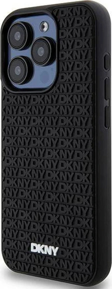 DKNY DKHCP15L3DRPWK iPhone 15 Pro 6.1″ juodos spalvos kietas dėklas 3D Rubber Repeat Pattern