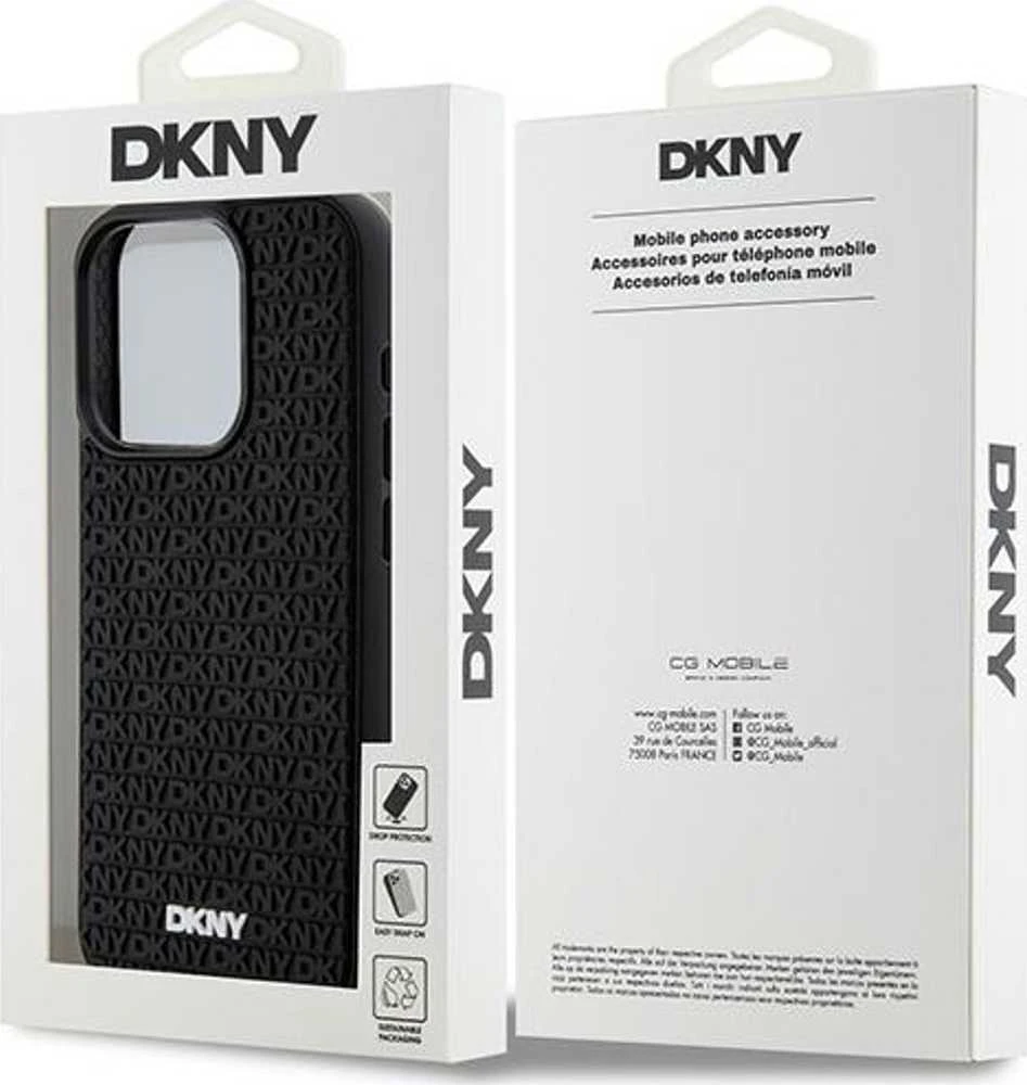 DKNY DKHCP15L3DRPWK Apple iPhone 15 Pro 6.1″ juodos spalvos kietas dėklas 3D Rubber Repeat Pattern