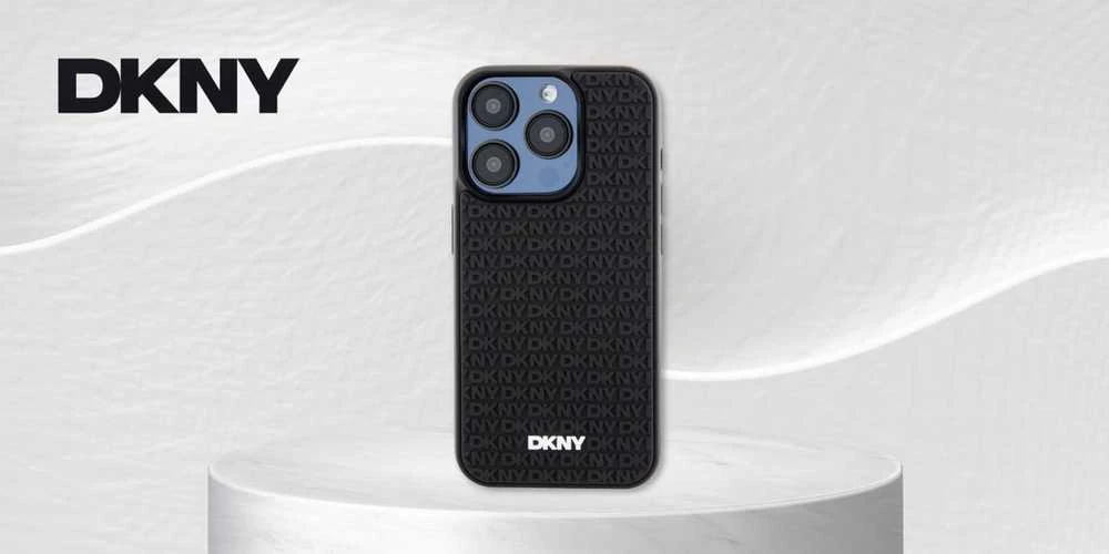 DKNY DKHCP15S3DRPWK Apple iPhone 15 14 13 6.1″ juodos spalvos kietas dėklas 3D Rubber Repeat Pattern