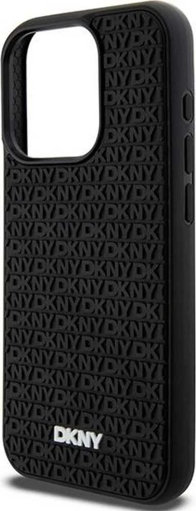 DKNY DKHCP15X3DRPWK Apple iPhone 15 Pro Max 6.7″ juodos spalvos kietas dėklas 3D Rubber Repeat Pattern