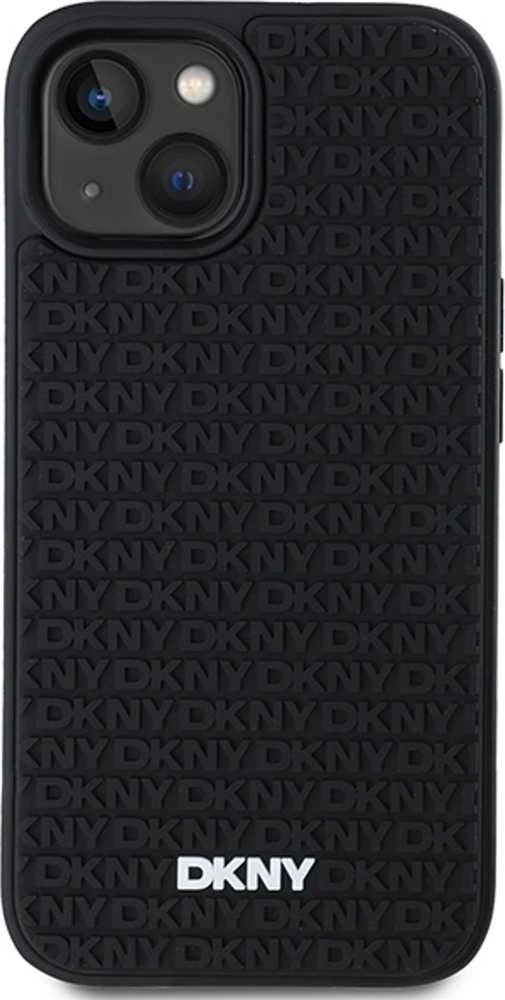 DKNY DKHCP15M3DRPWK Apple iPhone 15 Plus 14 Plus 6.7″ juodos spalvos kietas dėklas 3D Rubber Repeat Pattern