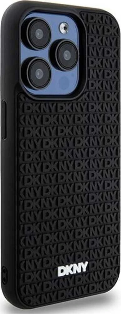 DKNY DKHCP15L3DRPWK Apple iPhone 15 Pro 6.1″ juodos spalvos kietas dėklas 3D Rubber Repeat Pattern