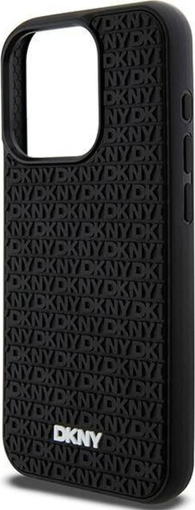 DKNY DKHCP15X3DRPWK iPhone 15 Pro Max 6.7″ juodos spalvos kietas dėklas 3D Rubber Repeat Pattern