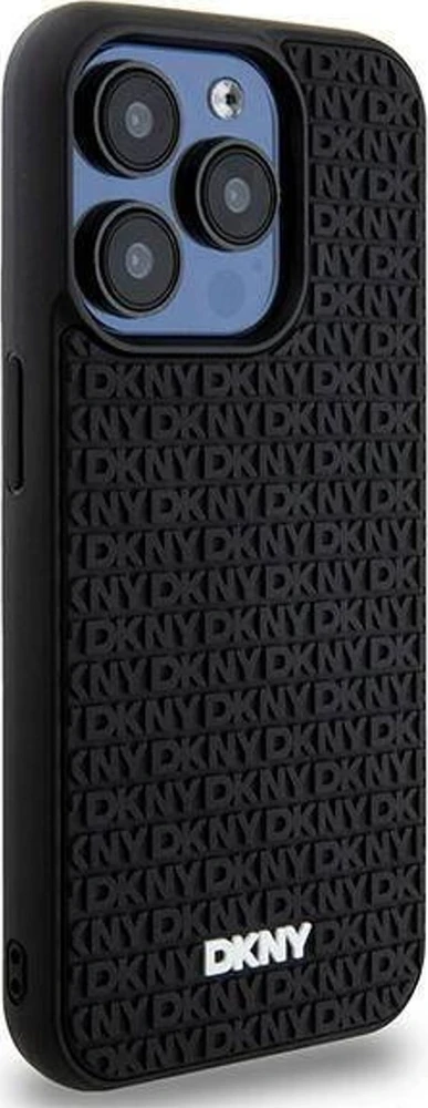 DKNY DKHCP15X3DRPWK iPhone 15 Pro Max 6.7″ juodos spalvos kietas dėklas 3D Rubber Repeat Pattern