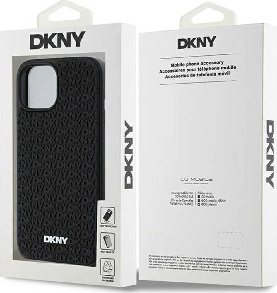 DKNY DKHCP15S3DRPWK Apple iPhone 15 14 13 6.1″ juodos spalvos kietas dėklas 3D Rubber Repeat Pattern