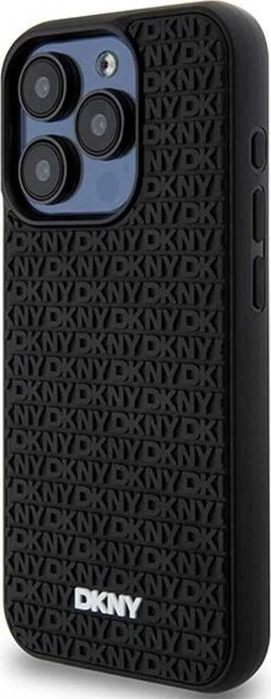 DKNY DKHCP15X3DRPWK Apple iPhone 15 Pro Max 6.7″ juodos spalvos kietas dėklas 3D Rubber Repeat Pattern