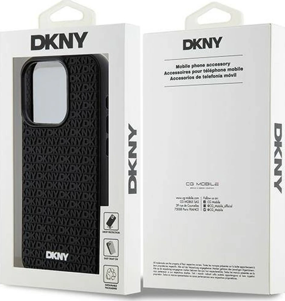 DKNY DKHCP15X3DRPWK iPhone 15 Pro Max 6.7″ juodos spalvos kietas dėklas 3D Rubber Repeat Pattern