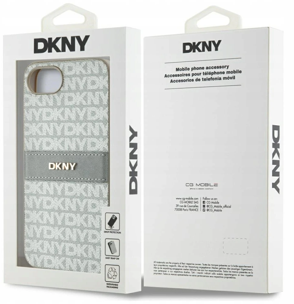 Dėklas DKNY Repeat Texture Pattern with Tonal Stripe Apple iPhone 16e / 17e smėlio spalvos