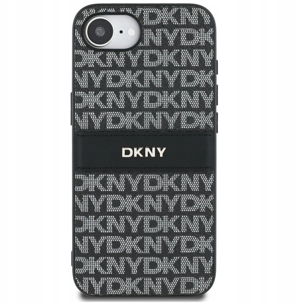 Dėklas DKNY Repeat Texture Pattern with Tonal Stripe Apple iPhone 16e / 17e juodos spalvos