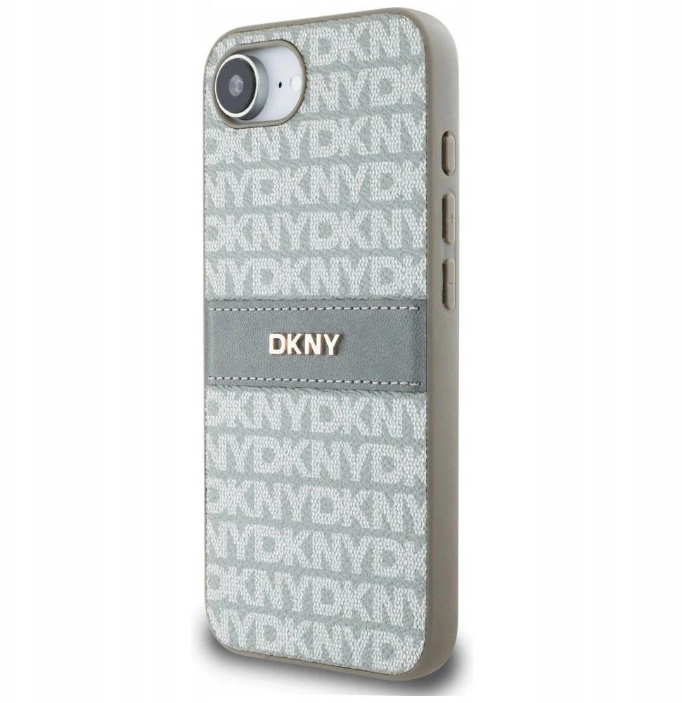 Dėklas DKNY Repeat Texture Pattern with Tonal Stripe Apple iPhone 16e / 17e smėlio spalvos