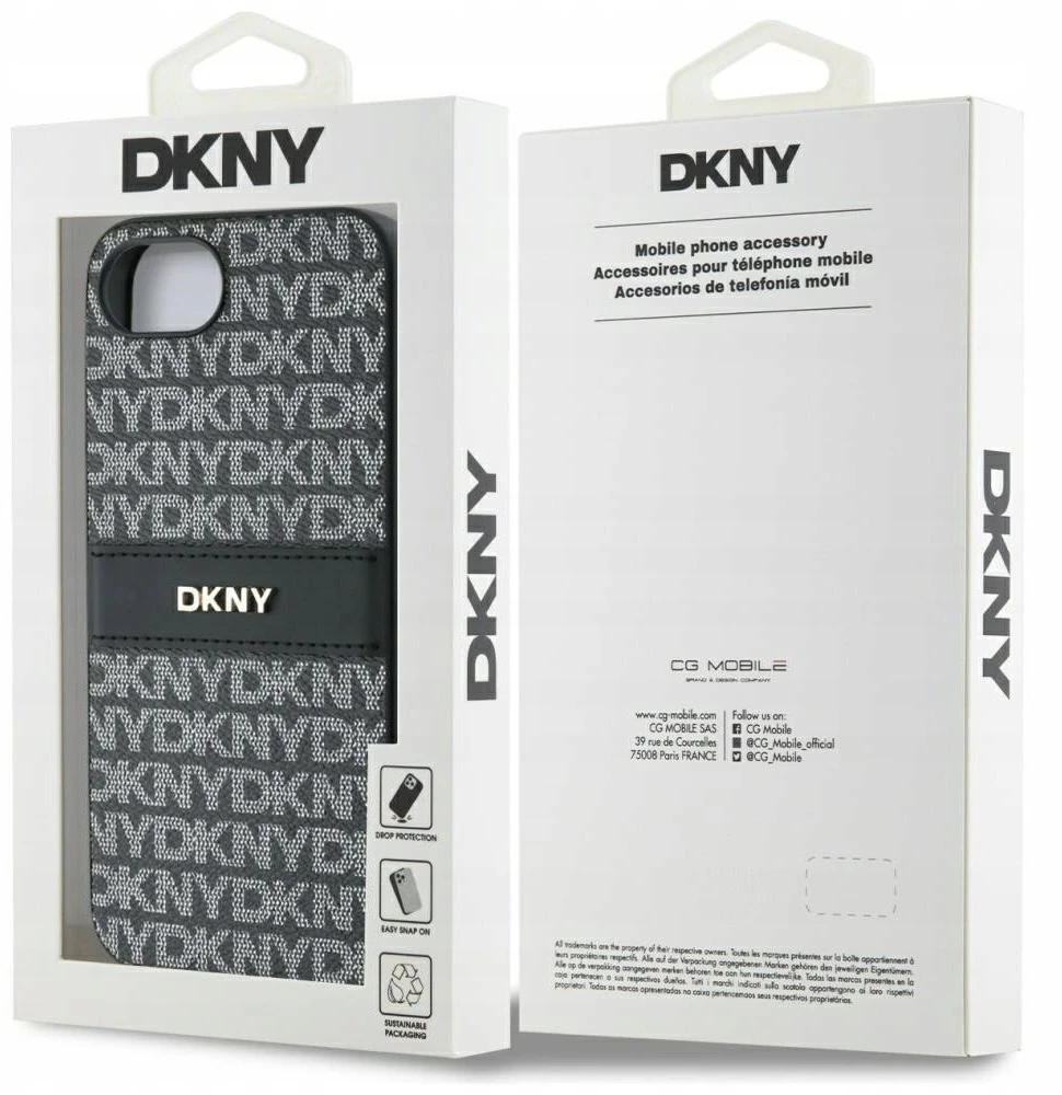 Dėklas DKNY Repeat Texture Pattern with Tonal Stripe Apple iPhone 16e / 17e juodos spalvos