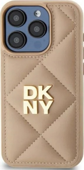 Dėklas DKNY DKHCP14LPQDSLE Apple iPhone 14 Pro 6.1" smėlio spalvos su dygsniuotu logotipu