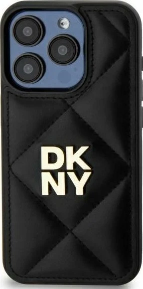 Dėklas DKNY DKHCP15SPQDSLK Apple iPhone 15 6.1″ juodos spalvos Quilted Stack Logo