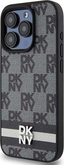 Apple iPhone 15 Pro Max DKNY dėklas odinis Checkered Mono Pattern & Printed Stripes (DKHCP15XPCPTSSK) juodos spalvos