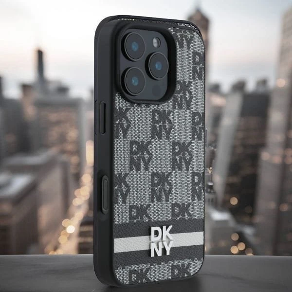 Apple iPhone 16 Pro DKNY Checkered Pattern & Printed Stripes (DKHCP16LPCPTSSK) dėklas telefonui juodos spalvos