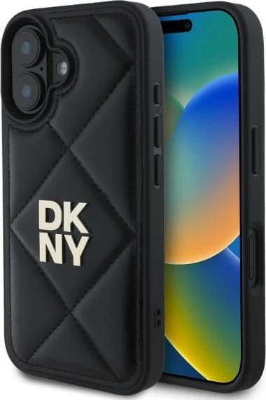 Dėklas DKNY DKHCP16LPQDSLK Apple iPhone 16 Pro 6.3″ juodos spalvos Quilted Stack Logo