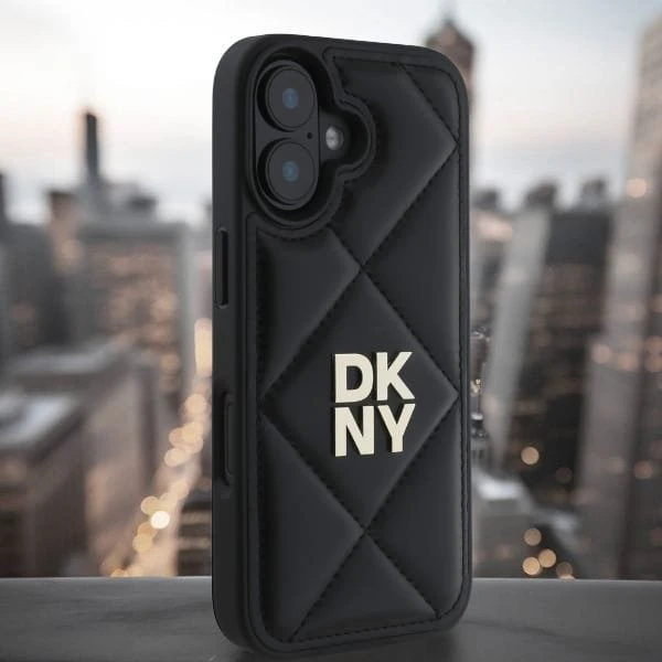 Dėklas DKNY DKHCP16LPQDSLK Apple iPhone 16 Pro 6.3″ juodos spalvos Quilted Stack Logo