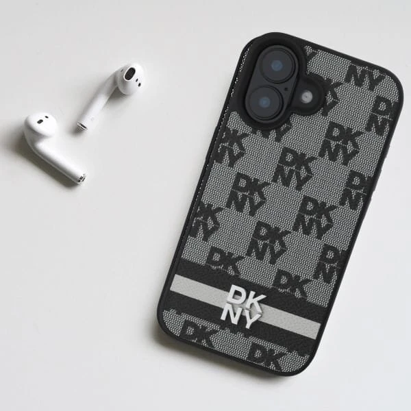 Apple iPhone 16 DKNY Checkered Pattern & Printed Stripes (DKHCP16SPCPTSSK) dėklas telefonui juodos spalvos