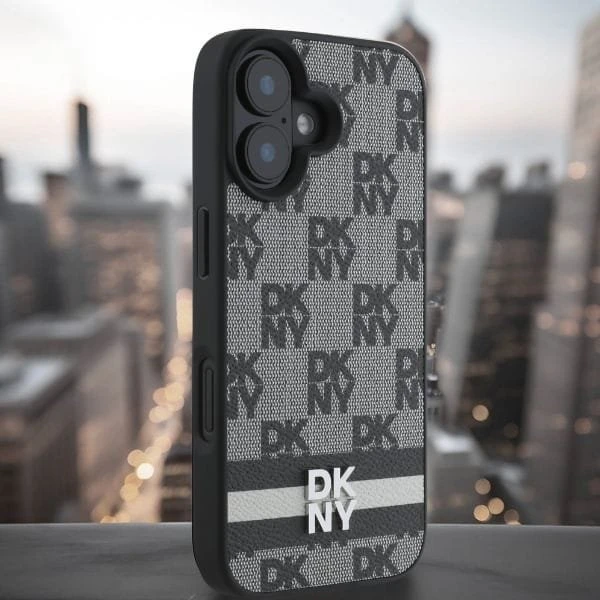 Apple iPhone 16 DKNY Checkered Pattern & Printed Stripes (DKHCP16SPCPTSSK) dėklas telefonui juodos spalvos