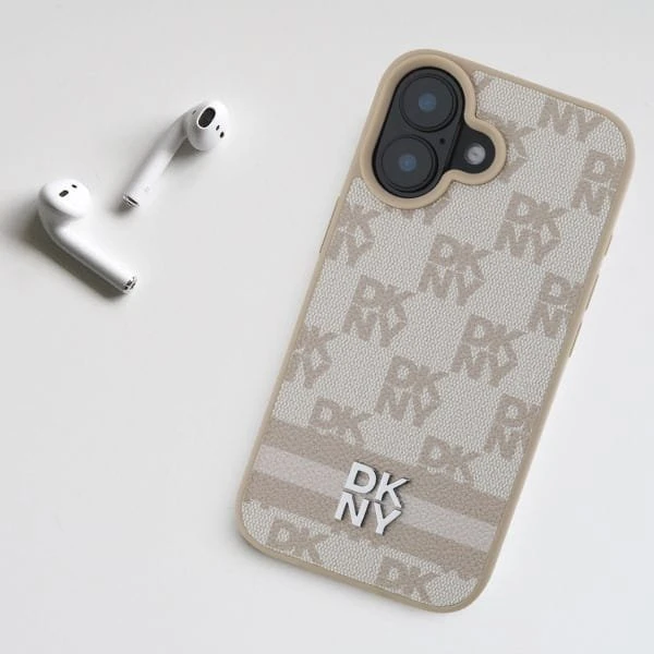 Apple iPhone 16 DKNY Checkered Pattern & Printed Stripes (DKHCP16SPCPTSSP) dėklas telefonui rožinės spalvos