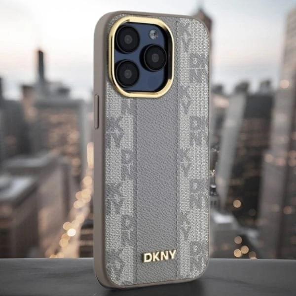DKNY DKHMP14XPCPVSLE Apple iPhone 14 Pro Max 6.7″ beige kietas dėklas Leather Checkered Mono Pattern MagSafe