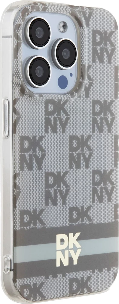 DKNY DKHMP15LHCPTSE iPhone 15 Pro 6,1" smėlio spalvos kietas dėklas IML Checkered Mono Pattern ir Printed Strip