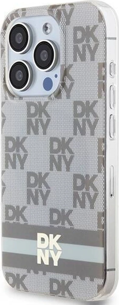 DKNY DKHMP15LHCPTSE iPhone 15 Pro 6,1" smėlio spalvos kietas dėklas IML Checkered Mono Pattern ir Printed Strip