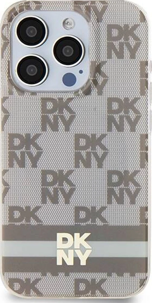 DKNY DKHMP15LHCPTSE iPhone 15 Pro 6,1" smėlio spalvos kietas dėklas IML Checkered Mono Pattern ir Printed Strip
