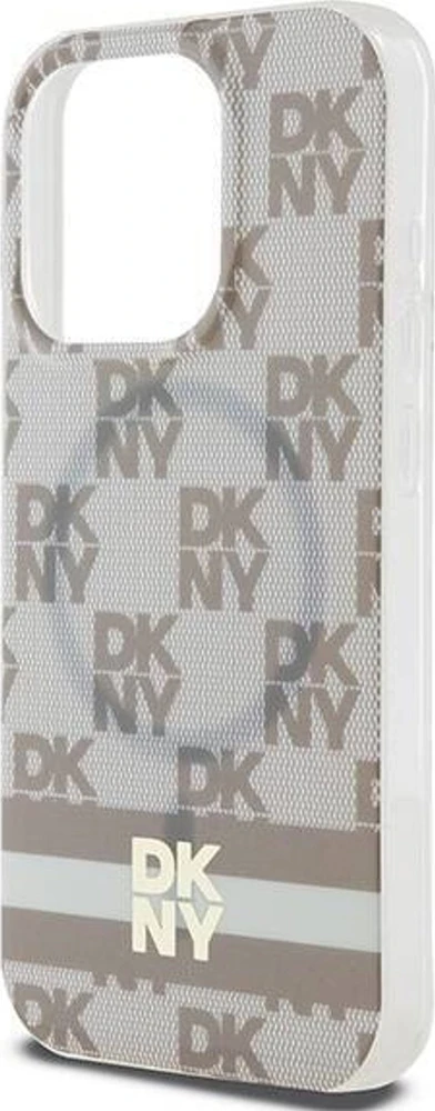 DKNY DKHMP15LHCPTSE iPhone 15 Pro 6,1" smėlio spalvos kietas dėklas IML Checkered Mono Pattern ir Printed Strip