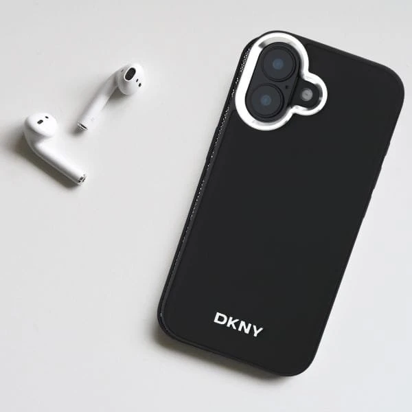 DKNY DKHMP15MPSCMCLK Apple iPhone 15 Plus 6.7″ juoda juodos spalvos kietas dėklas Plain Logo MagSafe