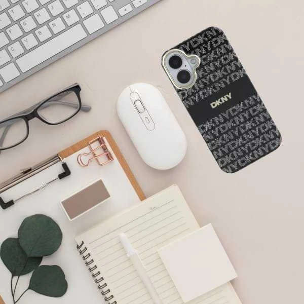 DKNY PC/TPU Repeat Pattern Tonal Stripe Magsafe Apple iPhone 16 dėklas telefonui juodos spalvos