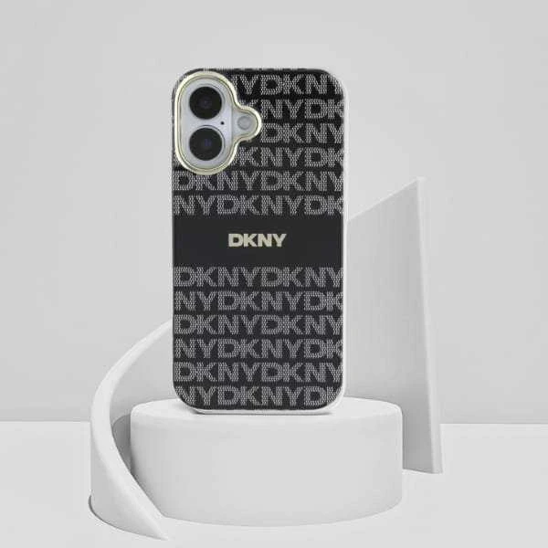 DKNY PC/TPU Repeat Pattern Tonal Stripe Magsafe Apple iPhone 16 dėklas telefonui juodos spalvos