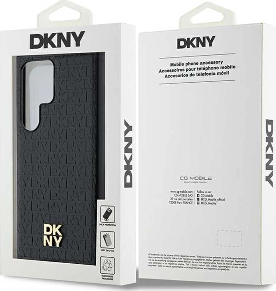 DKNY DKHMS24LPSHRPSK S24 Ultra S928 juodos spalvos kietas dėklas Leather Pattern Metal Logo MagSafe