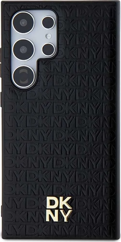 DKNY DKHMS24LPSHRPSK S24 Ultra S928 juodos spalvos kietas dėklas Leather Pattern Metal Logo MagSafe