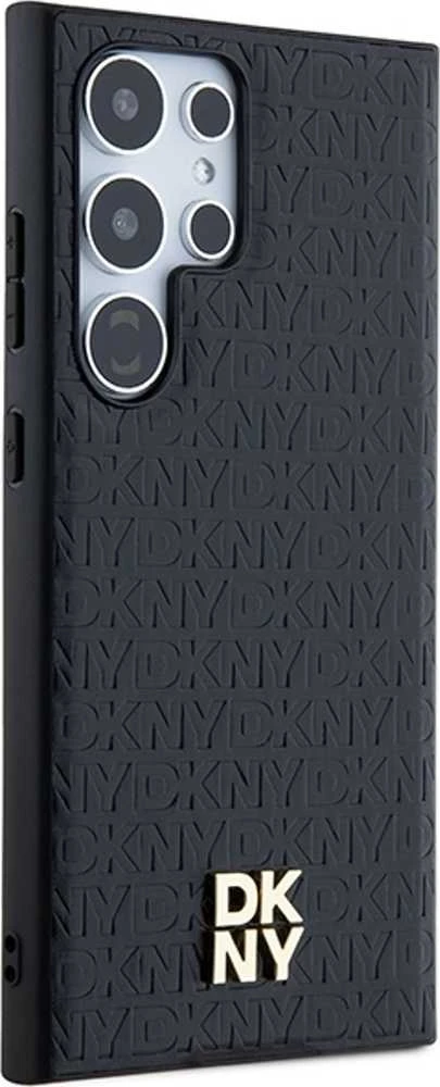 DKNY DKHMS24LPSHRPSK S24 Ultra S928 juodos spalvos kietas dėklas Leather Pattern Metal Logo MagSafe