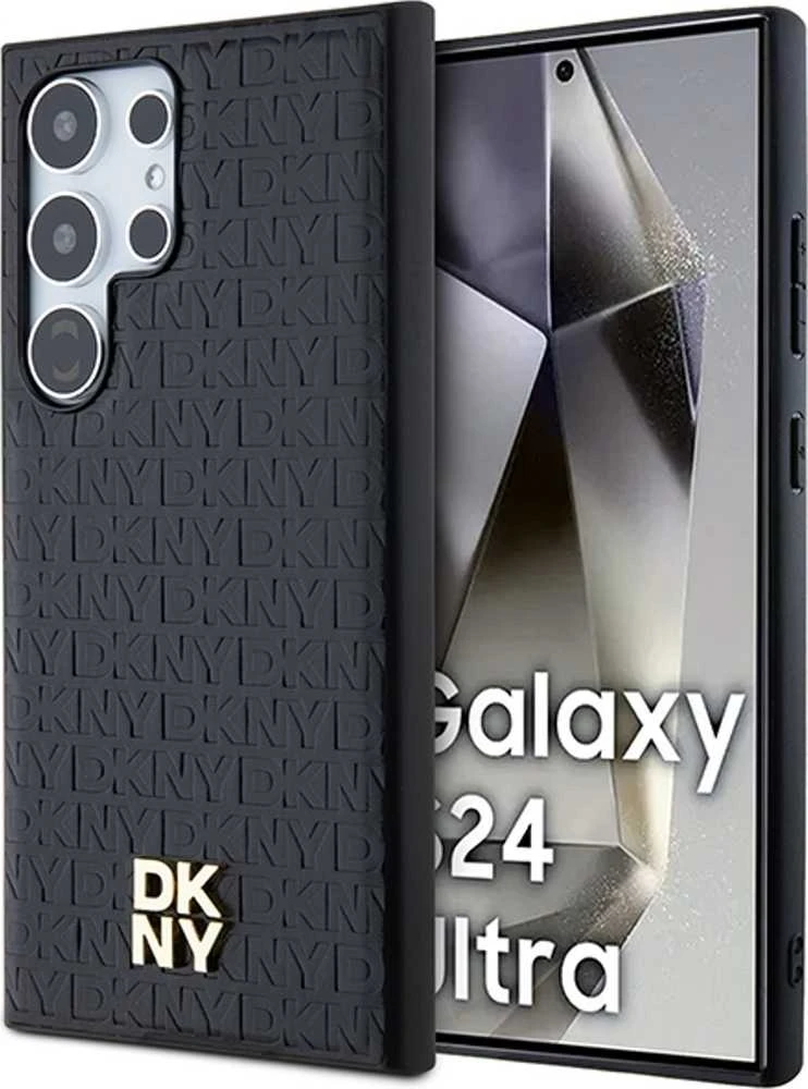 DKNY DKHMS24LPSHRPSK S24 Ultra S928 juodos spalvos kietas dėklas Leather Pattern Metal Logo MagSafe