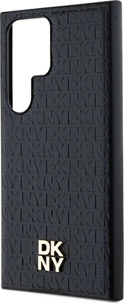 DKNY DKHMS24LPSHRPSK S24 Ultra S928 juodos spalvos kietas dėklas Leather Pattern Metal Logo MagSafe