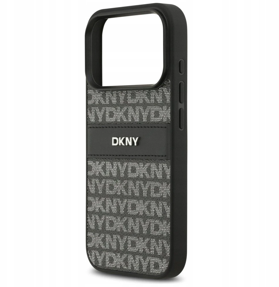 Dėklas DKNY Repeat Texture Pattern with Tonal Stripe skirtas Apple iPhone 17 Pro Max juodos spalvos