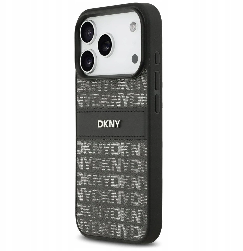 Dėklas DKNY Repeat Texture Pattern with Tonal Stripe skirtas Apple iPhone 17 Pro Max juodos spalvos